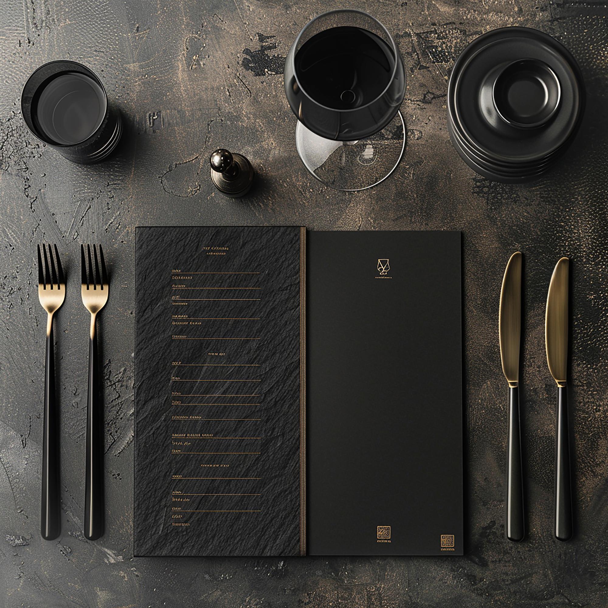 Sample menu print on dark background
